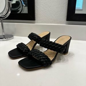 Braided vegan leather heeled sandal